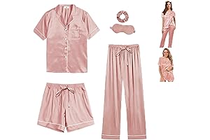 5Pcs Women's Silk Satin Pajamas Set in Rose Gold