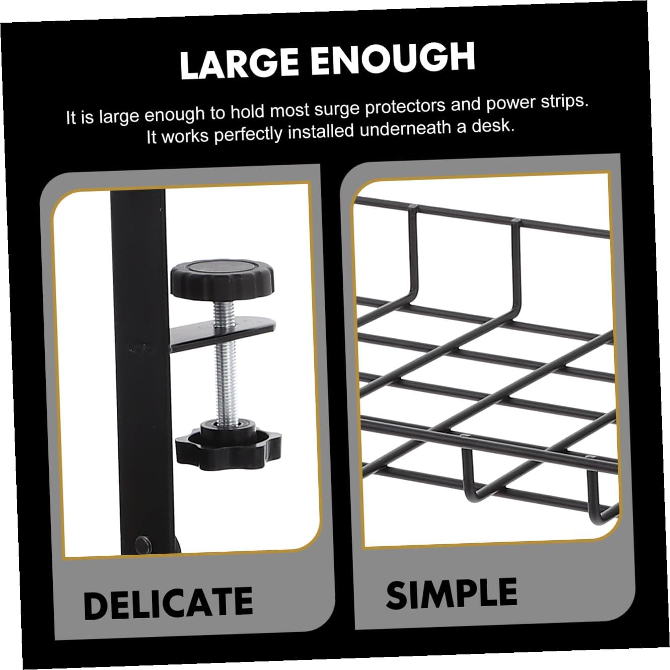 OUNONA Desk Cable Organizer Rack, No-Drill Cable Management Tray, Large Capacity Black Wire Storage Holder for Office Desk Power Strips, 500mm,