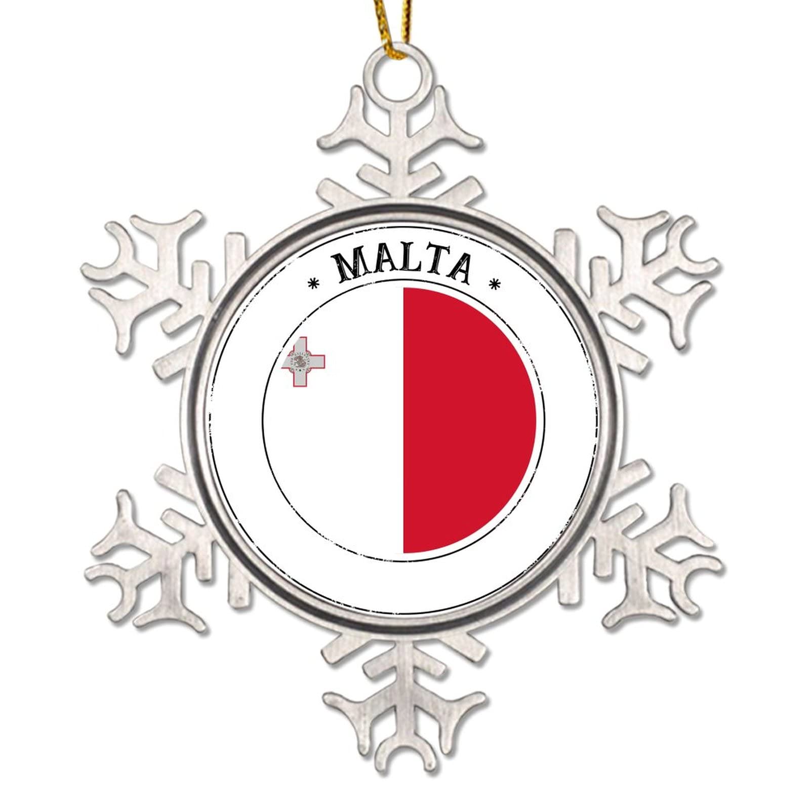Cowkisssign Malta Christmas Ornament For Kids National Flag Christmas Decor City Souvenir Metal Snowflake Xmas Ornaments To Dad Mom Friends