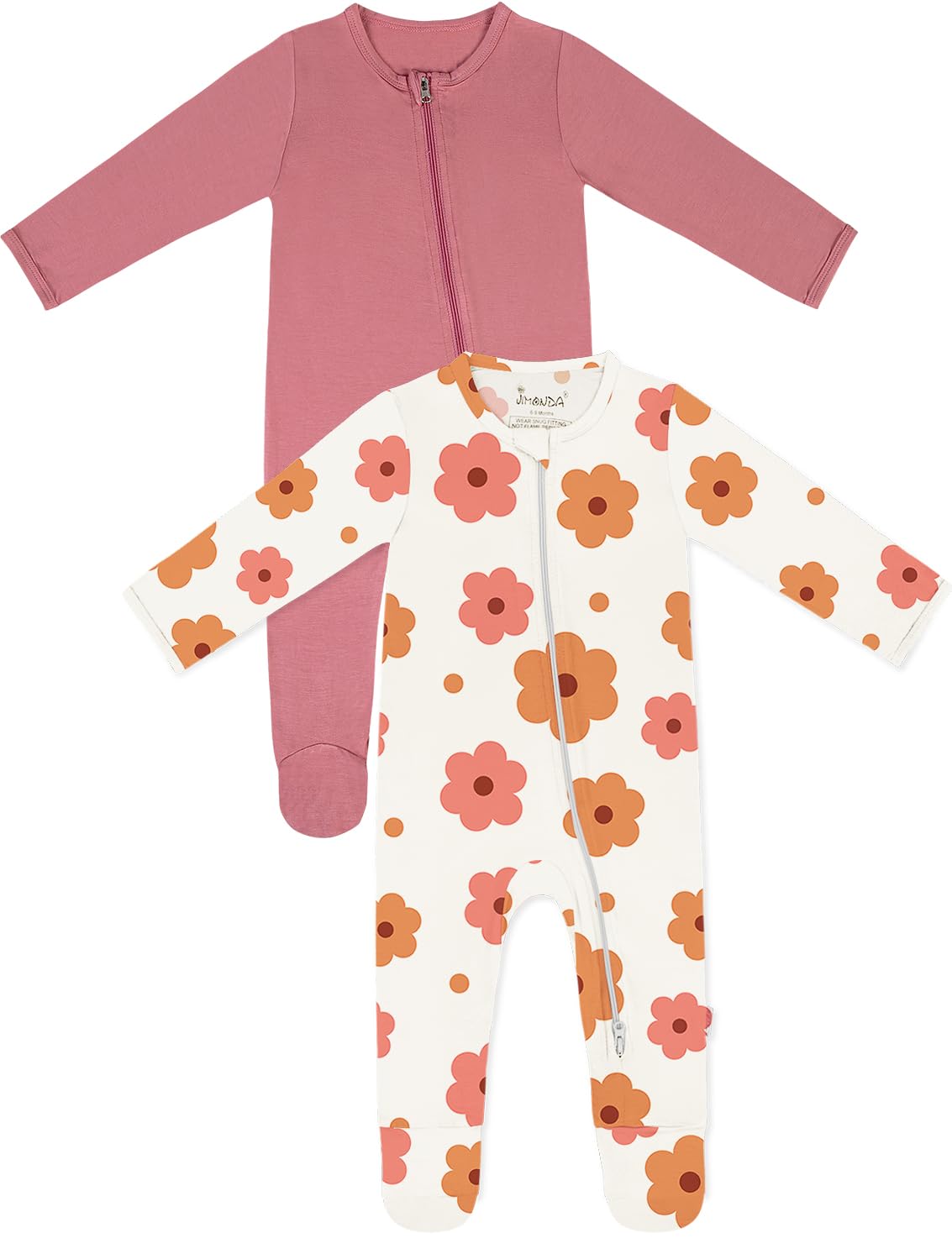 Jimonda Bamboo Baby Pajamas,Unisex Boys Girls One-Piece Footies,Long Sleeve Sleepers 2-Way Zip closure Romper