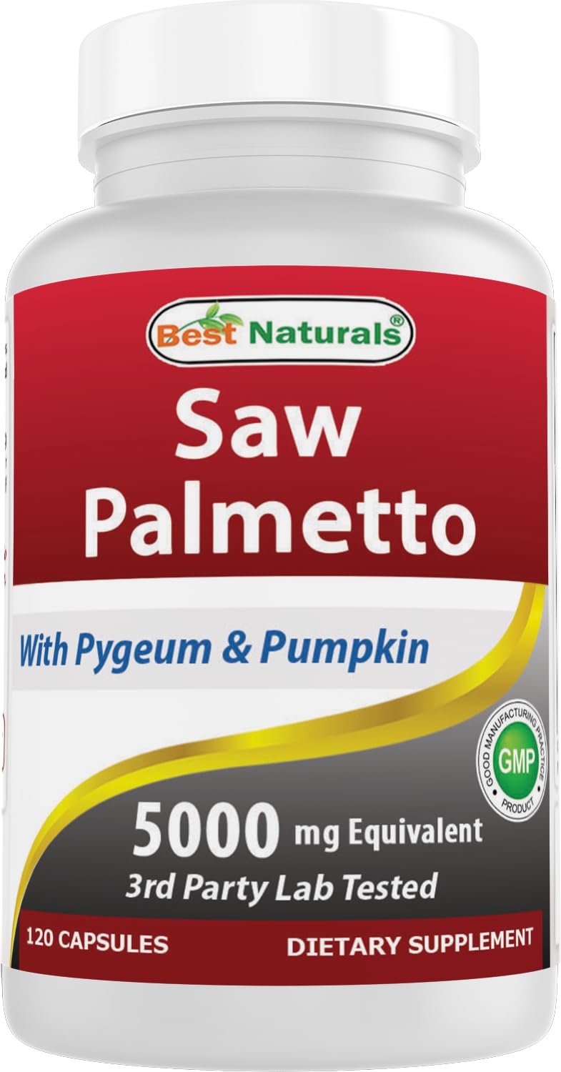 Best Naturals Saw Palmetto 10:1 Extract Prostate Supplements for Men - 120 Capsules - Made with Pygeum Bark 4:1 Extract & Pumpkin Seed Powder 120 Count (Pack of 1)