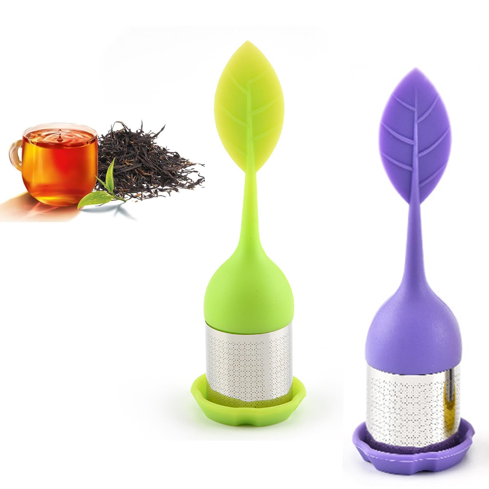 2 PCS Tea Infuser for Loose Tea, Silicone Tea Strainer, Tea Infuser, Fine Mesh Loose Tea Leaf Infuser, Tea Filter for Loose Leaf Tea or Herbal Tea(Green, Purple)