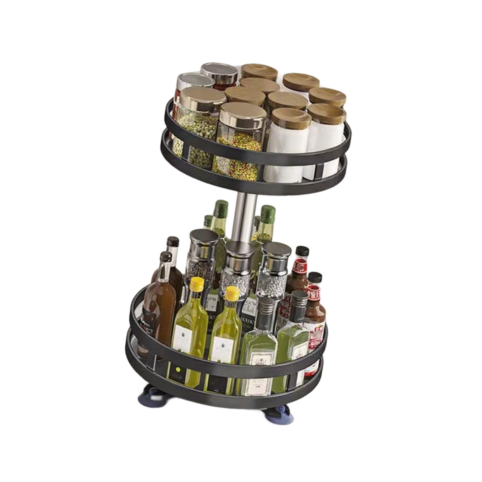 NEWFT 360 Degree Rotating Kitchen Countertop Organizers Adjustable Tiers Shelf for Bathroom Cosmetics Rotating Kitchen Countertop Organizers