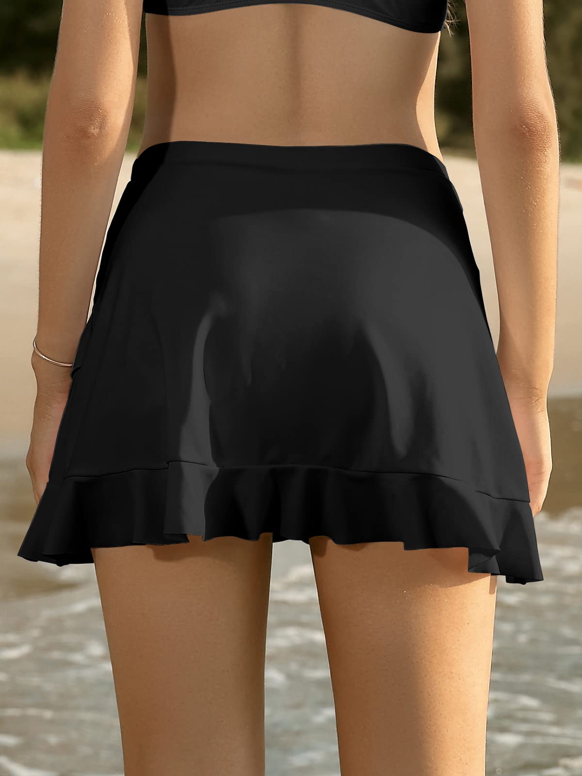 SHEKINI Traje de Baño para Mujer Elegante Ruched Bikini Falda Corta Incorporada Pantalones de Bikini Deportivo Verano Falda de Baño con Cordón de Playa — view 4