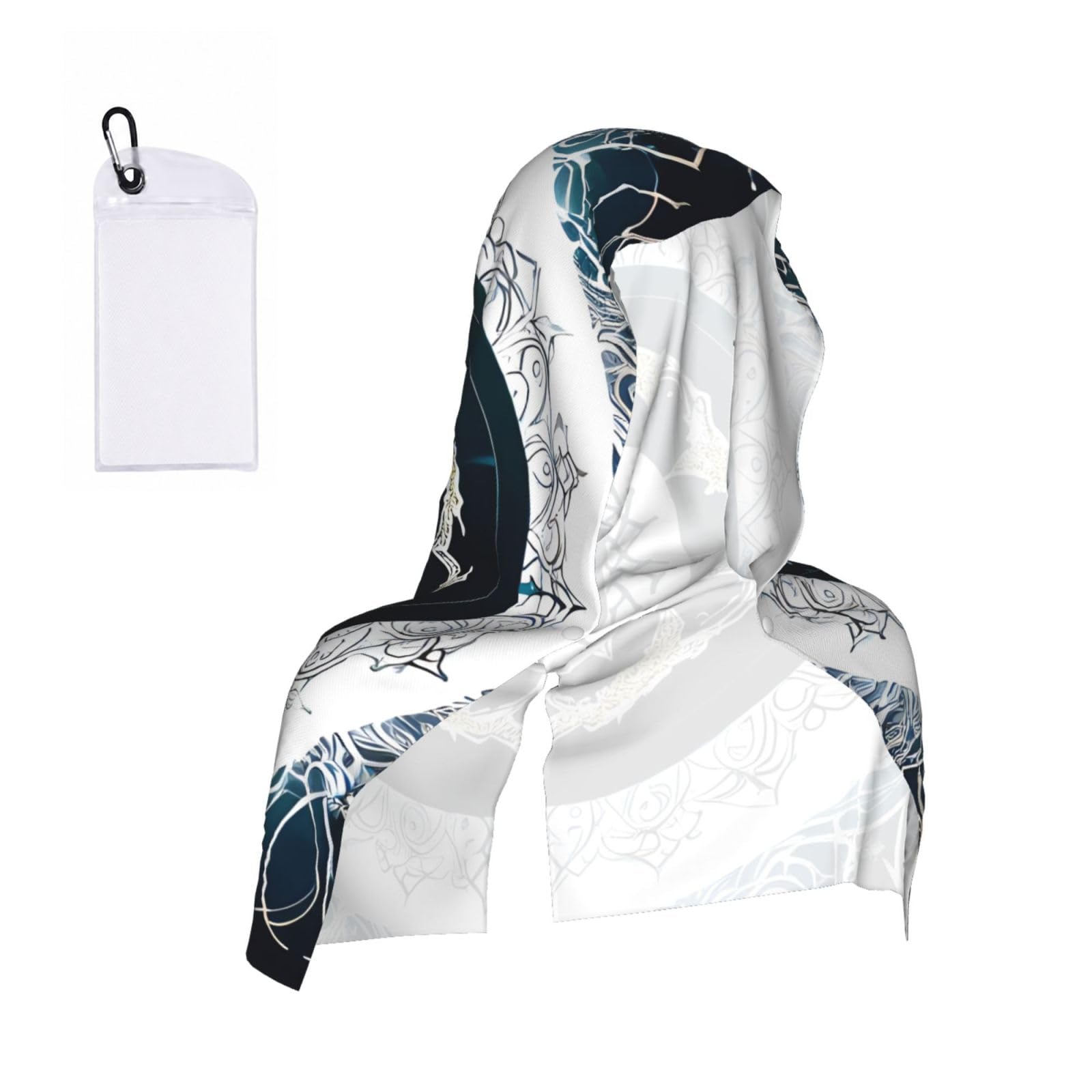 CNTDBU Black and White Round Totem Cooling Towel Hooded-Instant Chill Neck Cover for Sports, UV Cooling Rag for Running Gym