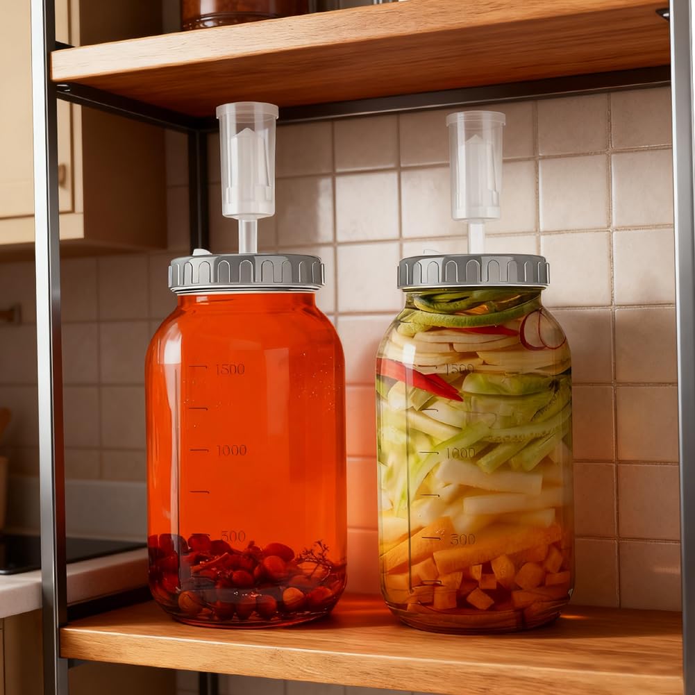 FARYODI Barattolo per fermentazione da 64 oz/1,9 l, 2 pezzi, contenitore Kimchi con chiusura d'aria per la fermentazione Kimchi, crauti, lievitazione naturale, vetro per fermentazione kefir con