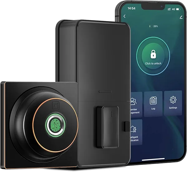 GeekTale Fingerprint Deadbolt with App, Smart Deadbolt Lock for Front Door, Keyless Entry Door Lock, Biometric Dead Bolt, Electronic Door Knob Black- Square