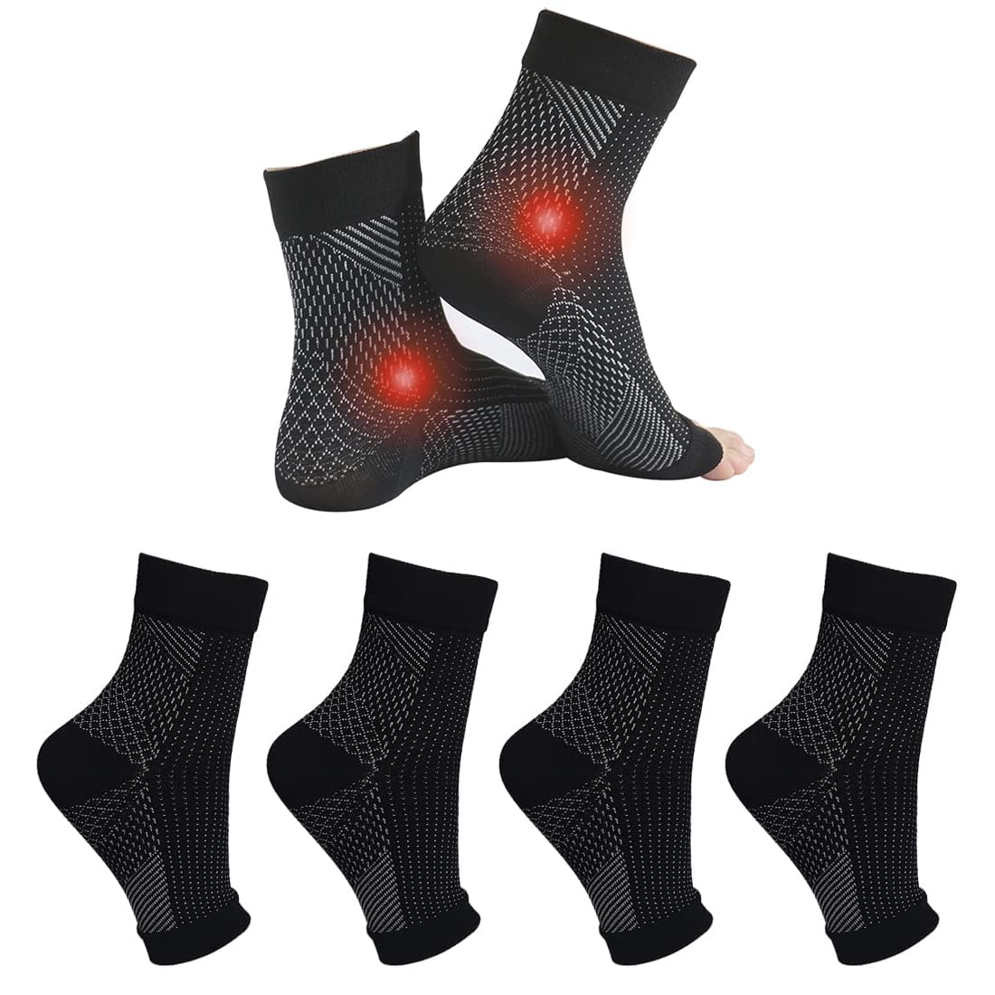 4 Pairs Plantar Fasciitis Socks Neuropathy Socks Ankle Compression