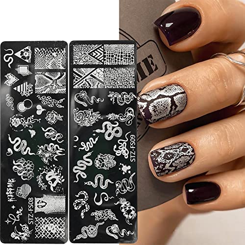 6 Pcs Animal Print Nail Stamping Plates Snake Leopard Print Lace Rose Nail Stamping Templates Nail Art Stamper Plates Manicure Nail Supplies #TOP2