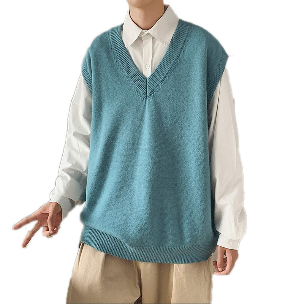 Chenchen Hedging Cotton Vest,Women's Men Sleeveless Vest,Fall Winter Warm Couple V-Neck Vests,With Pockets (Color : Blue, Size : Medium)