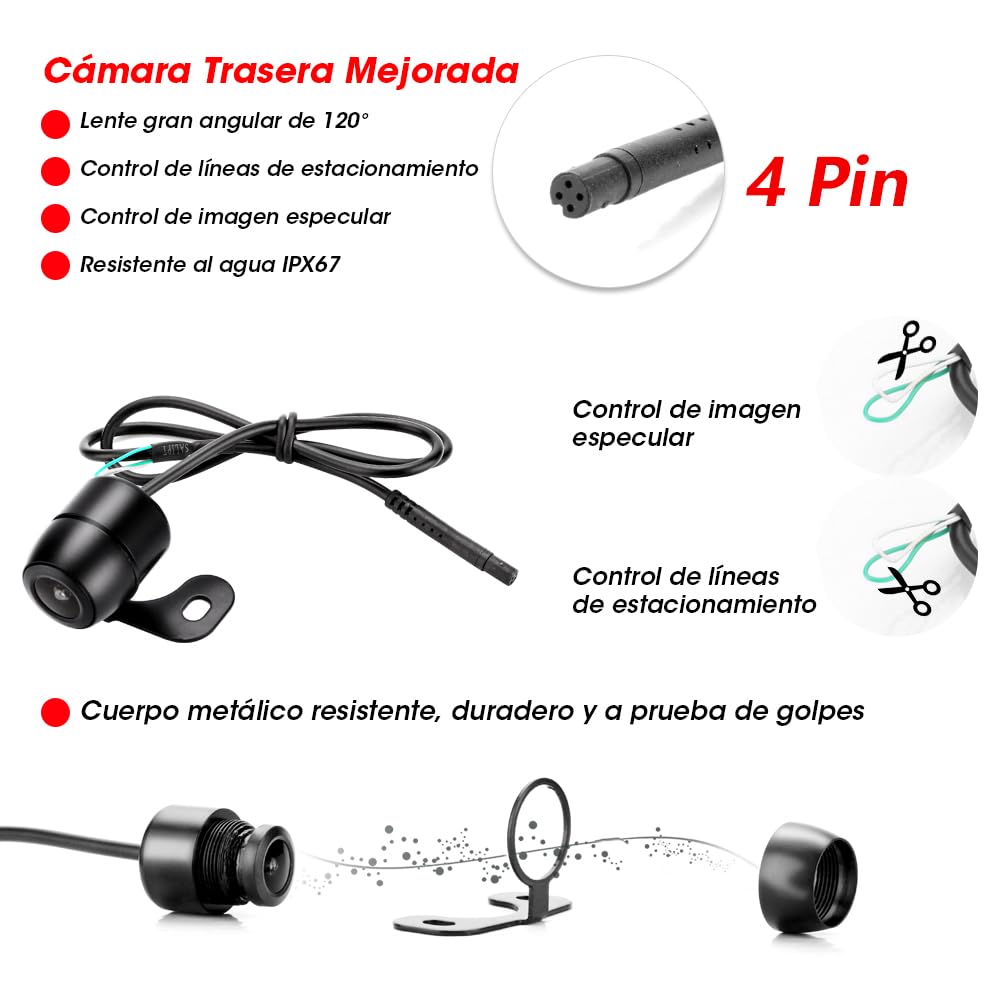 Jansite Cámara de Marcha Atrás y Kit de Monitorización, Cámara de Visión Trasera IP68 Resistente al Agua visión Nocturna Sistema de Asistencia de estacionamiento 4.3 Pulgadas fácil de Instalar
