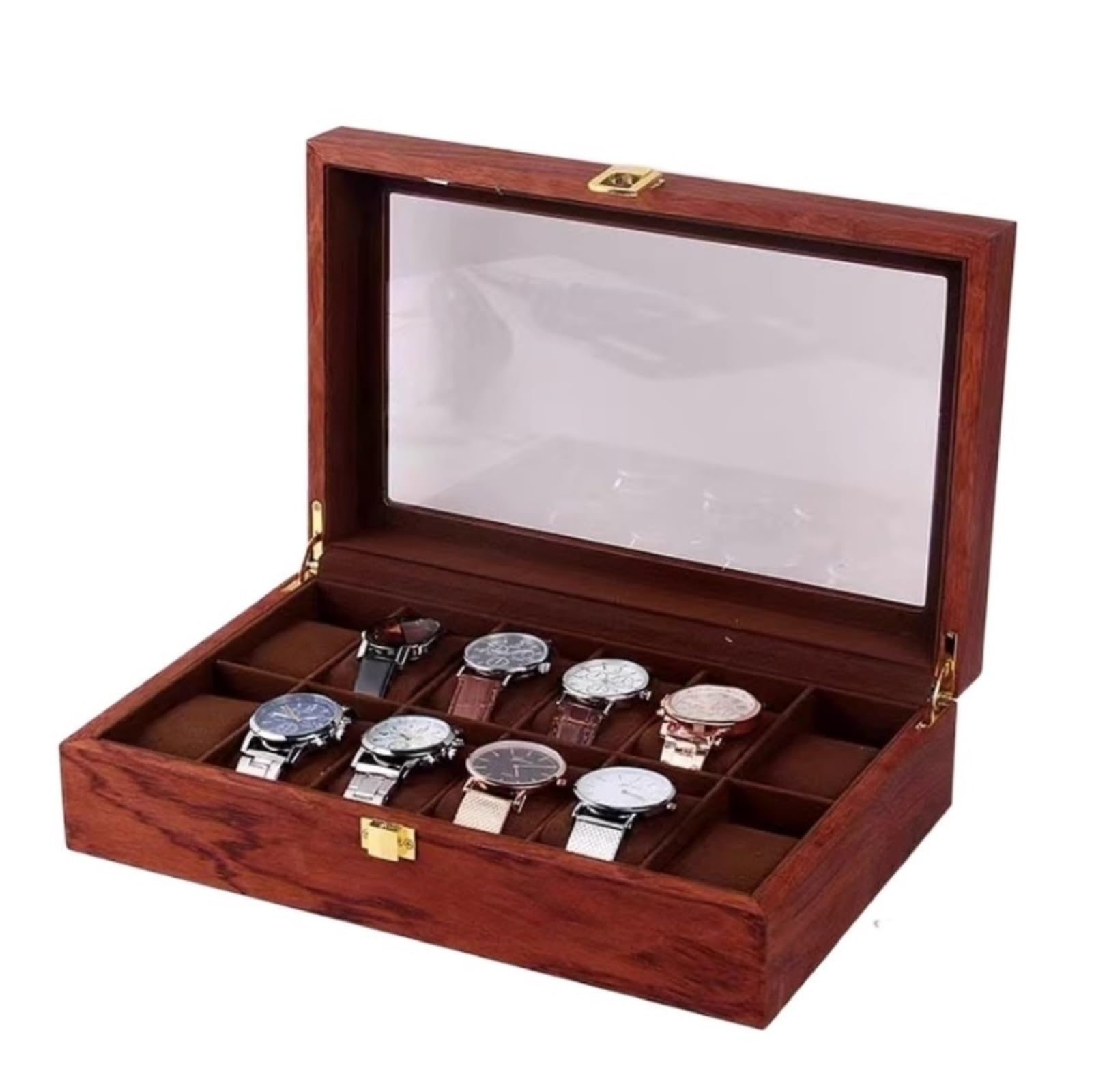 Uhrenbox, 12 Fächer, Uhrenbox, Retro-Uhrenbox aus Holz, Uhrengehäuse, Display-Aufbewahrungsbox für Herren und Damen, Uhrengehäuse (C)