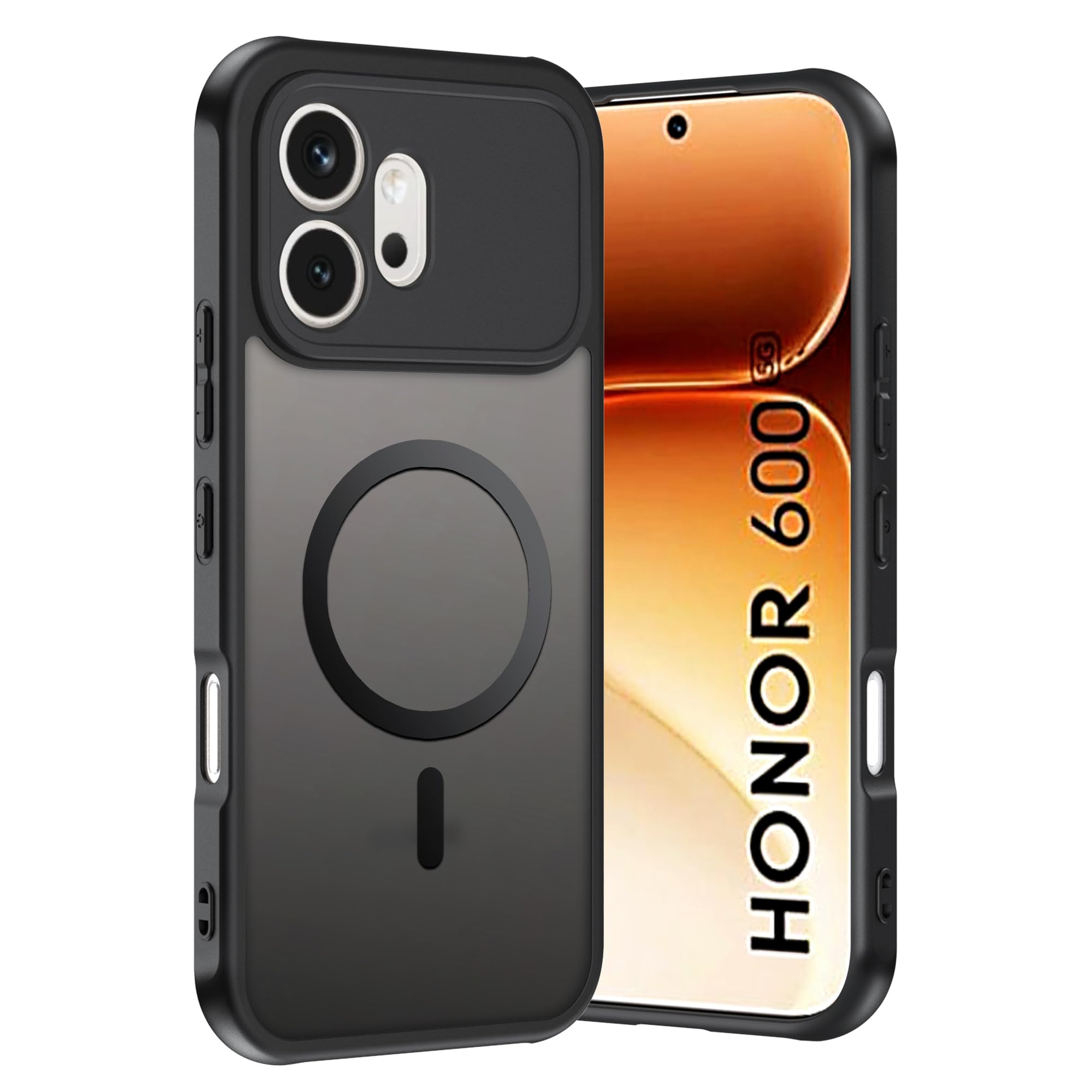 Cover per Honor 600 5G con Magnete Integrato, Antiscivolo, Resistente a Urti e Graffi - Custodia Magnetica per Honor 600 5G - Nero