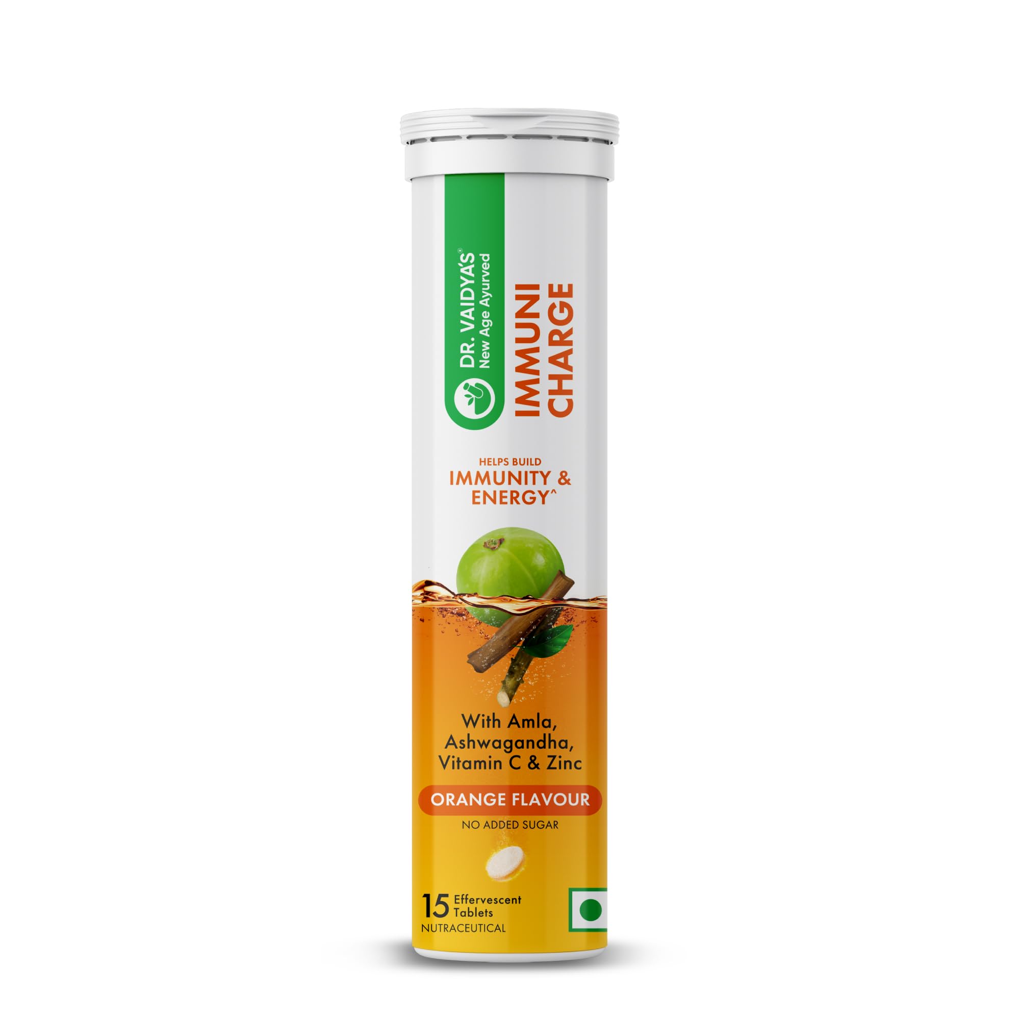 Dr. Vaidyas Immuni Charge Effervescent | No Added Sugar | Natural Immunity Booster with Vitamin C, Amla & Zinc | Orange Flavour | (15 Tablets Each) Pack of 1 (B0CPPHZ4S9) Amazon Price History, Amazon Price Tracker