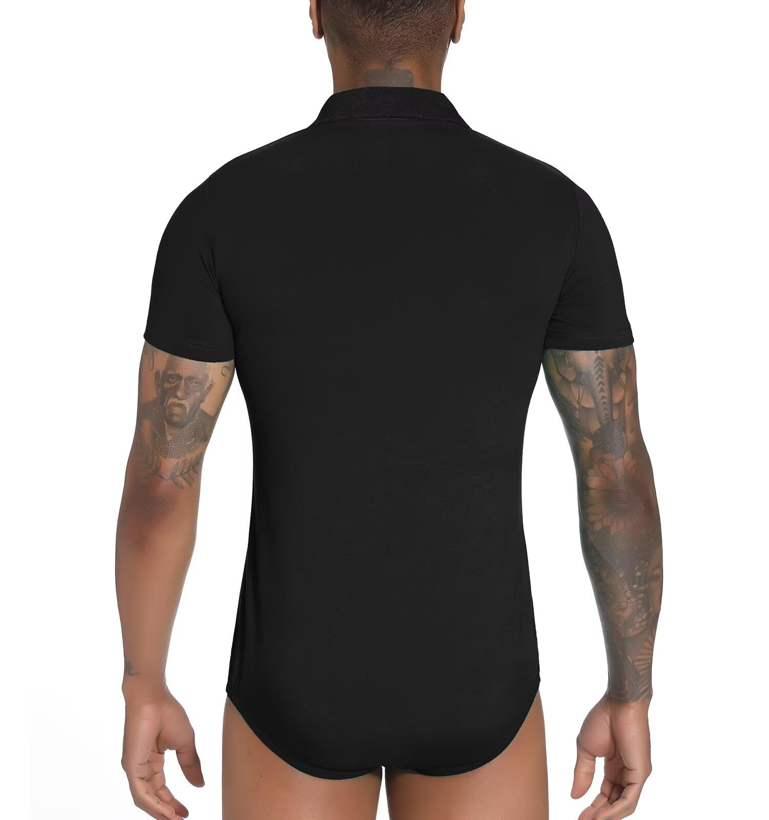 Landofgenie One Piece Chemise à col Rond boutonnée pour Homme Collants Manches Courtes Pyjama à Capuche Leotard