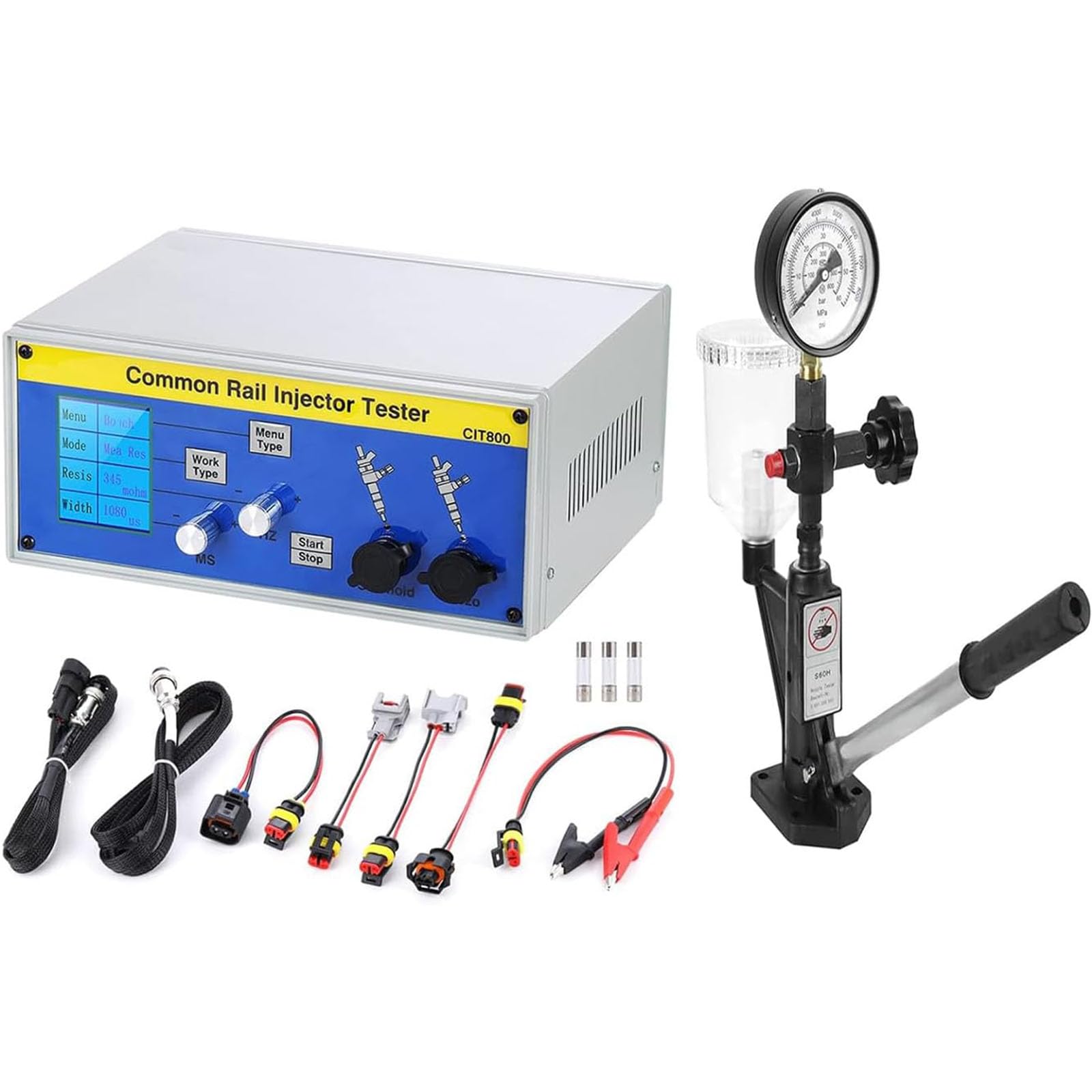 Probador Boquillas Diésel Profesional Multifunción Cit800 + Boquilla Inyector Combustible S60h,Kit Compresión del Probador Inyectores Diésel,para Inyectores Electromagnéticos
