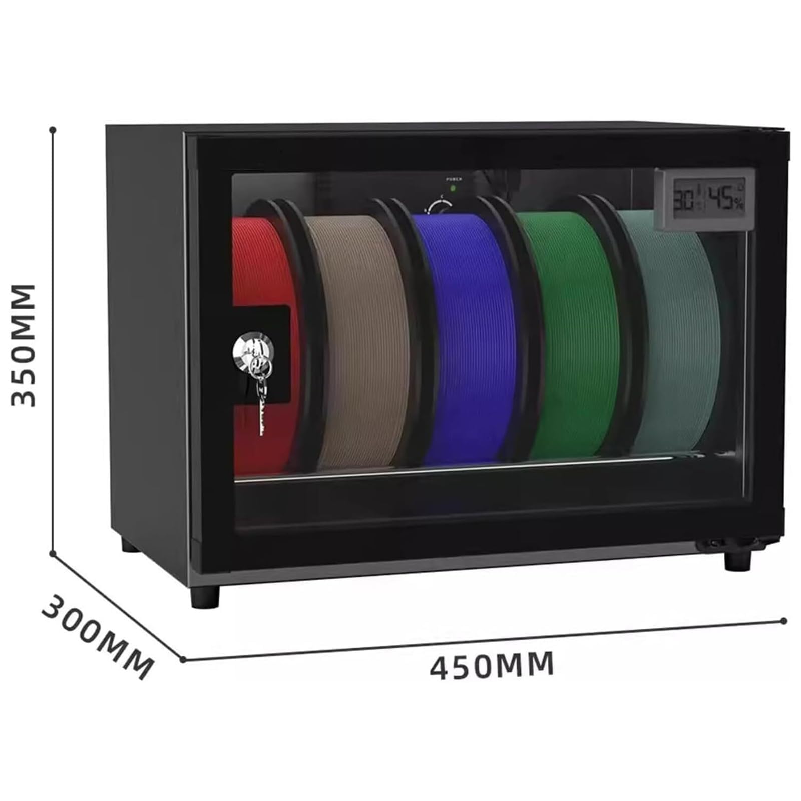 Gabinete seco de filamento para impresora 3D, gabinete deshumidificador de 25 L, rango de deshumidificación: RH25% – RH60%, diseño con cerradura, capacidad para 5 rollos de filamento, compatible con P