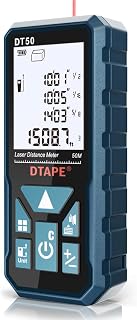 DTAPE DT50 165Ft Laser Distance Meter ±1/16" Accuracy, 0.2s Fast Measure, 2" Backlit LCD, Area/Volume/Pythagoras Modes
