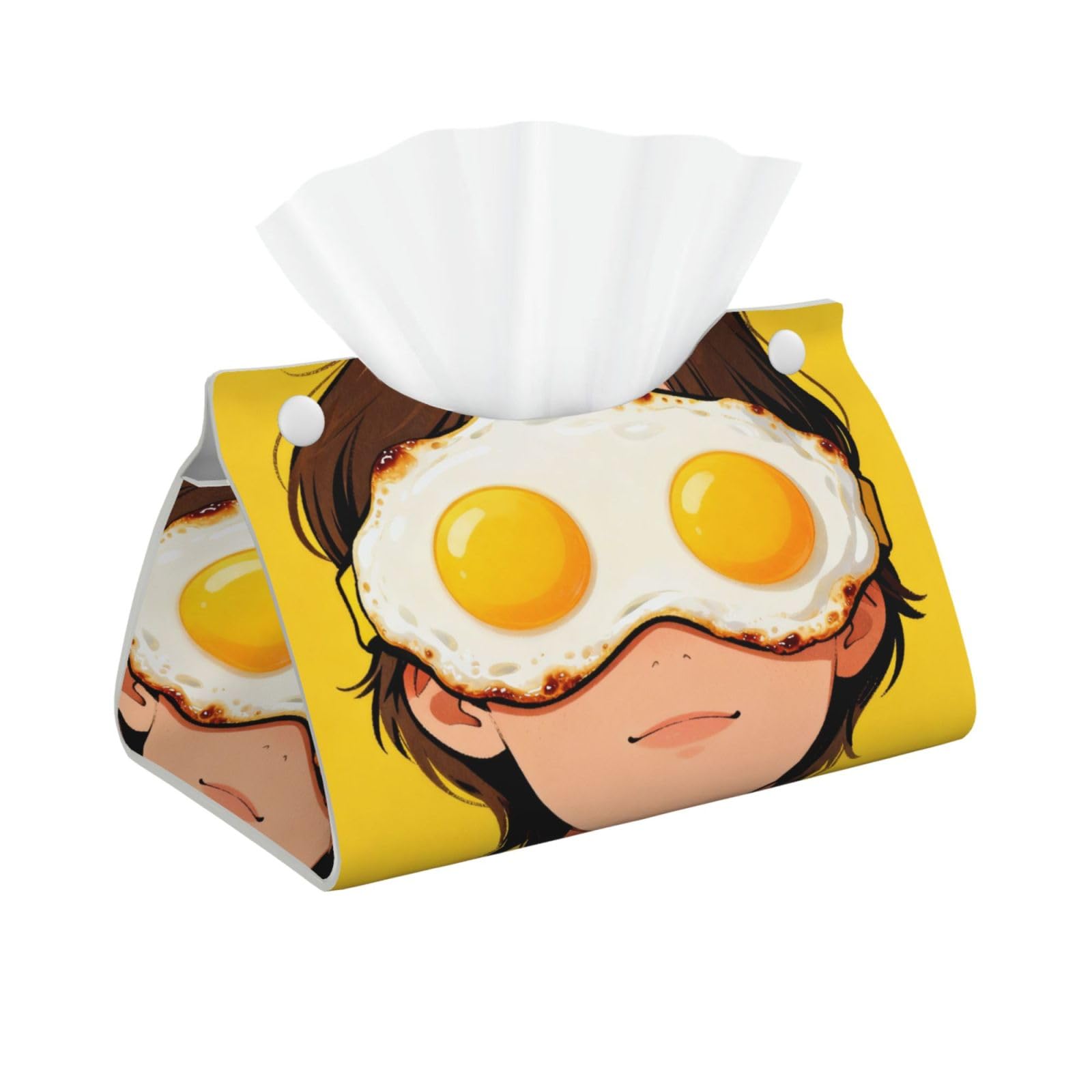 Fried Egg Eye Mask Long Leather Tissue Box Cover-Waterproof PU Leather Tissue Holder for Bathroom, Decorative Rectangular Tissue Case