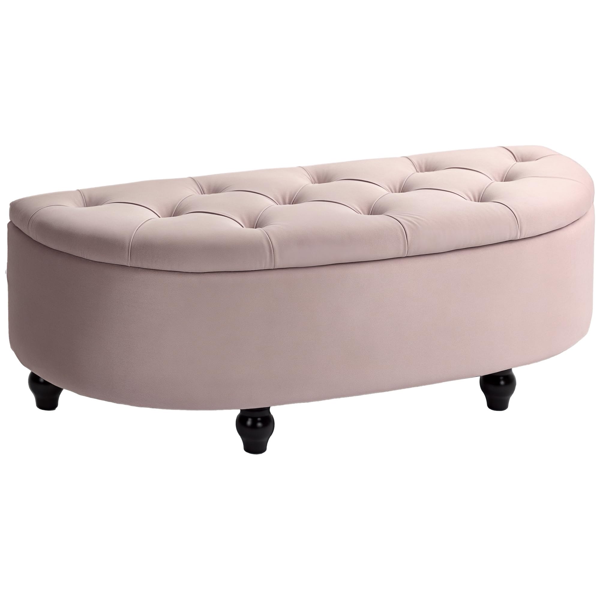 Homcom Unisex Pink Semi-Circle Bed End Bench Ottoman With Storage Tufted Upholstered Accent Seat Footrest Stool With Rubberwood Legs For Bedroom & Entryway In