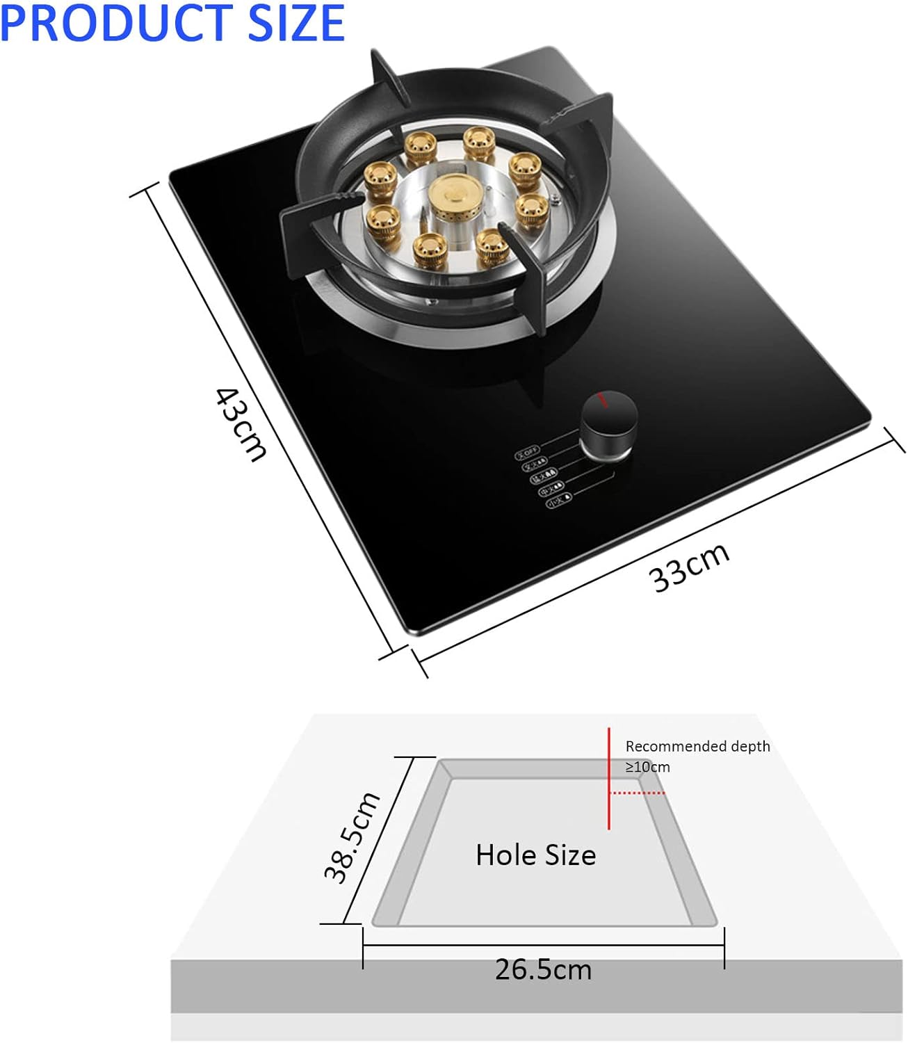 Gas Cooktop 1 Burners, Tempered Glass Built In Gas Stove Top, Gas Hob For Home Kitchen Apartments Outdoor(Natural Gas) (Natural Gas)