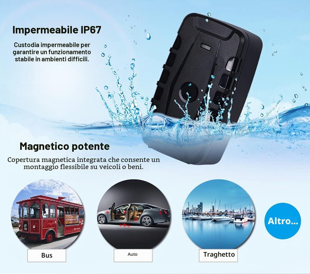 GPS Tracker per Auto 20000mah Localizzatore GPS Batteria Lunga Durata APP Senza Abbonamento IP67 Impermeabile Geofencing Smart Alarm con Magneti Multipli Incorporati può Visualizzare Tracce Storiche