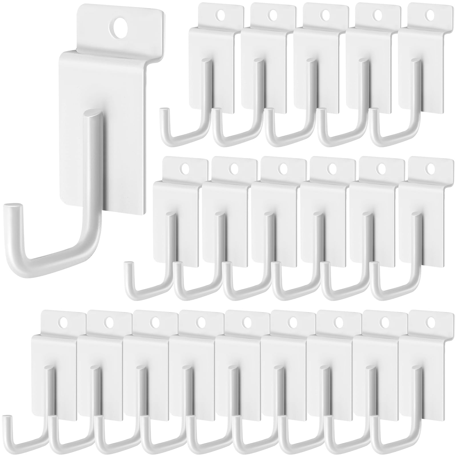 Yauhar 30Pcs J Shaped Slatwall Hooks, Slat Wall Hanger, Wire Diameter 0.2"/5mm Pegboard Gridwall Display Hook for Garage Shop Home Office (White)