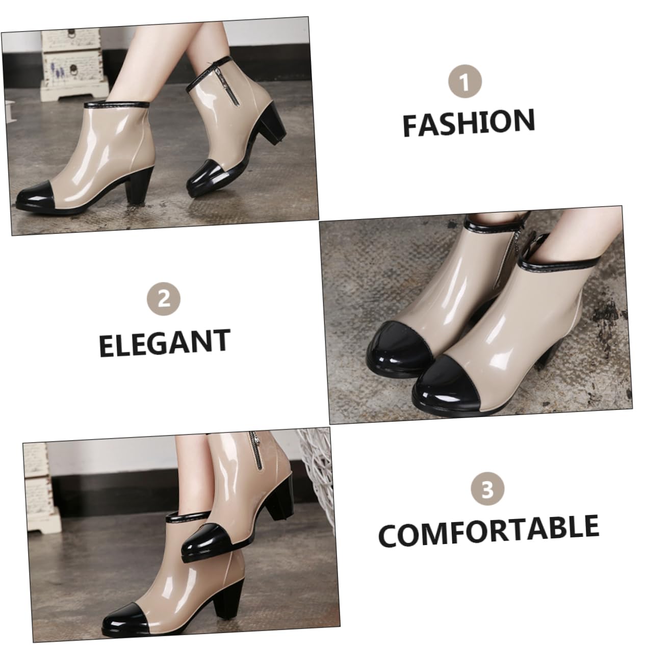 Beavorty Botas de Lluvia de Moda para Mujer, Cortas, Pvc, Negras