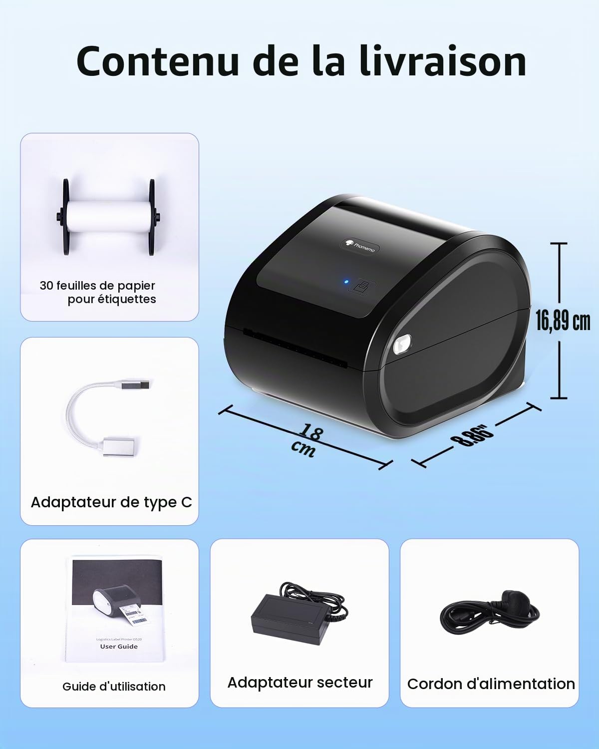 Phomemo D520BT Imprimante d'étiquettes Bluetooth 4 x 6 Thermique pour Expédition Compatible Amazon Etsy UPS Shopify