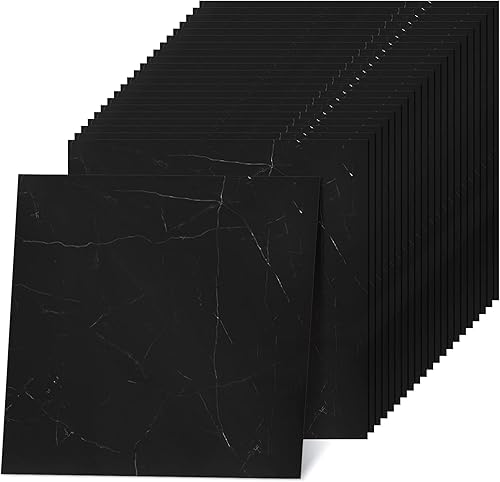 Spiareal 48 azulejos de vinilo autoadhesivos e impermeables para baño, cocina, dormitorio, sala de estar (mármol negro)