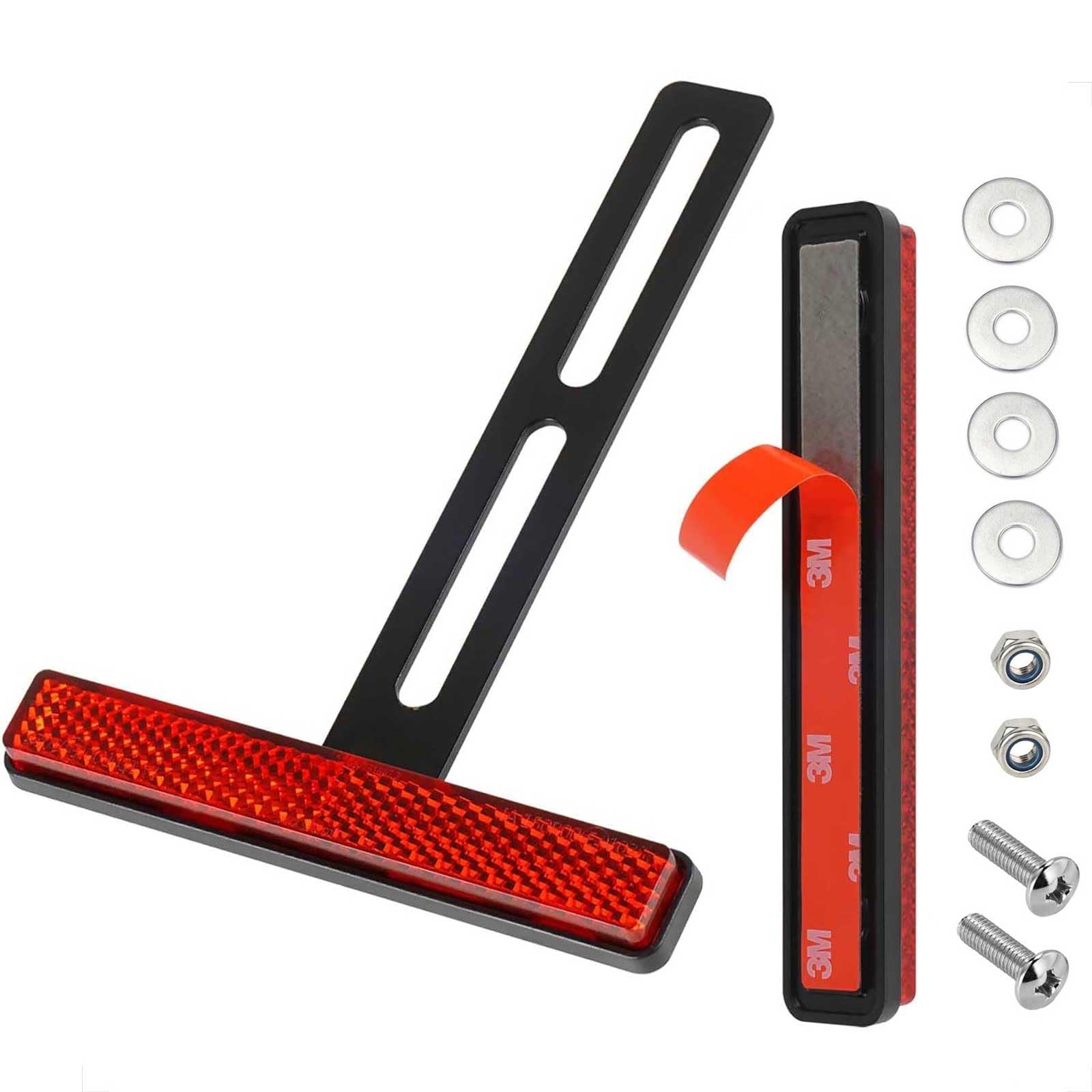 evermotor Universal Motorrad Reflektor Hinten Rückstrahler E4 E-geprüft schmal Rot mit Lange T-Halter Kennzeichen Katzenauge für Motorräder ATV Roller Quad