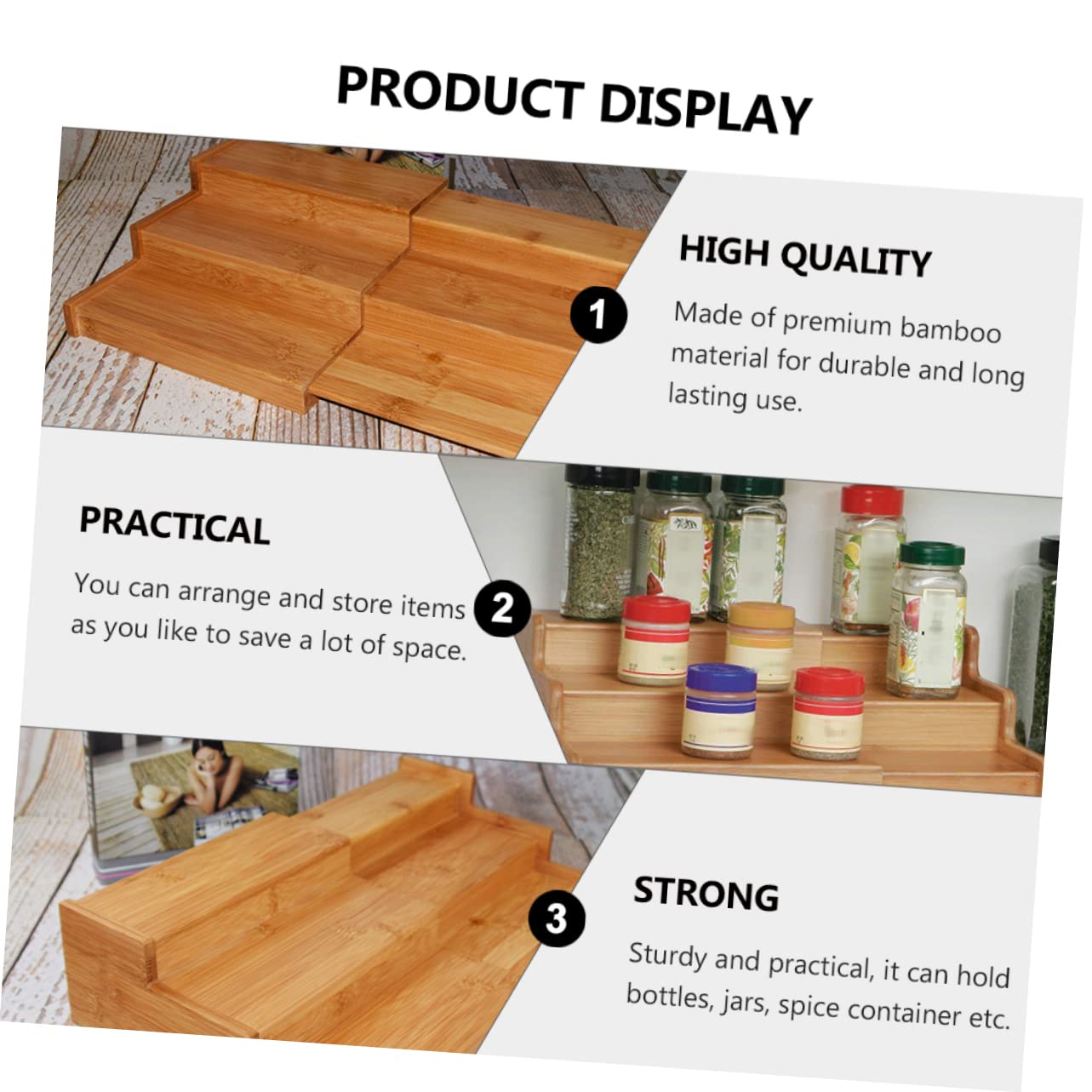 Veemoon Étagère à Épices Extensible Organisateur de Cuisine pour Pots et Bouteilles Rangement Pratique pour Condiments et Ustensiles