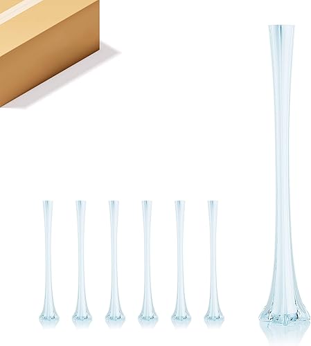 Miniatura 1 de WGV - Jarrón de torre Eiffel a granel, abierto de 2 pulgadas, altura 28 pulgadas, recipiente floral de vidrio blanco con base resistente, centro de