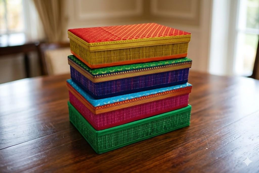 Korai Mat Saree Box, Korai Mat Dry Grass, River Grass, Eco-Friendly Product, Wedding Gift Boxes, Tambulam Gift, Mix Colours (Brocade Box)-image-38