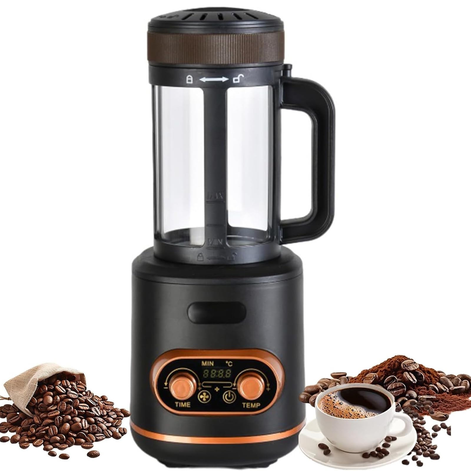 Máquina Tostadora de Café 2400W, Tostador de Aire Caliente 300g con Temporizador & Temperatura Ajustable, Enfriamiento Automático, Cámara de Vidrio para Hogar & Café