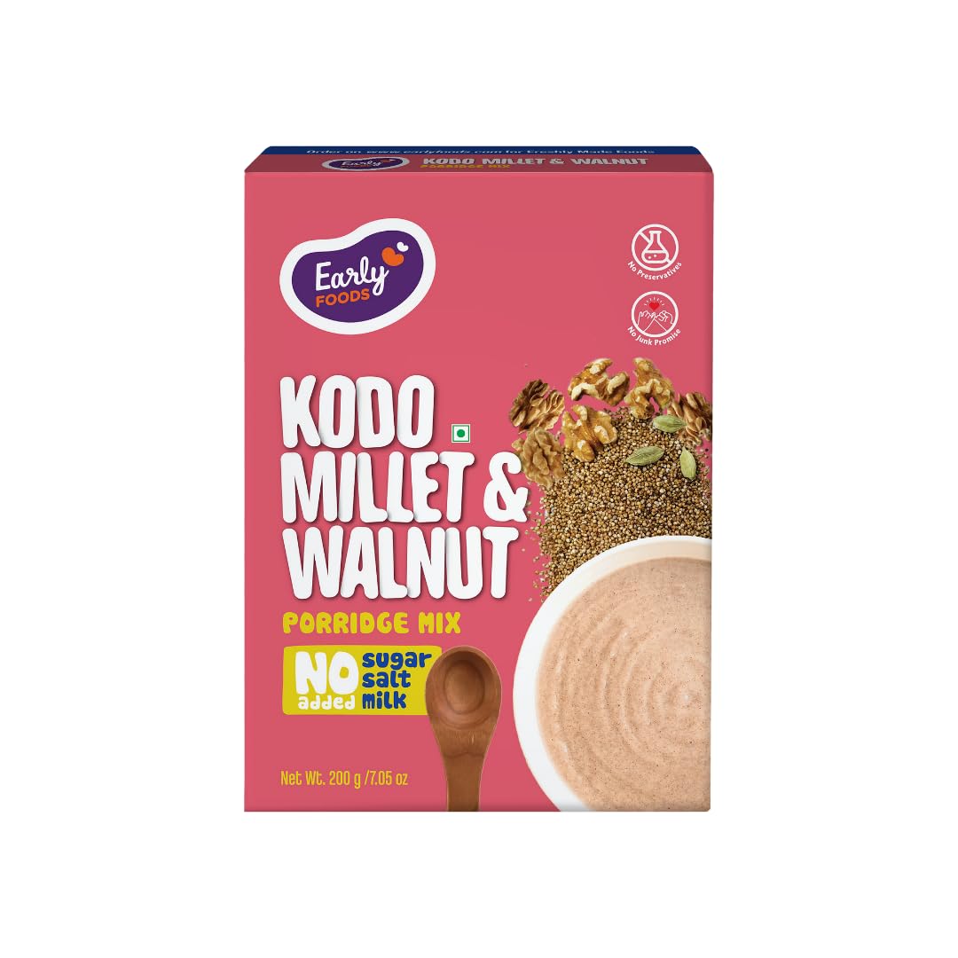 Early Foods - No Added Sugar No Salt Porridge - Kodo Millet Cereal with Walnuts Porridge Mix | Kids Cereal | Cooks in 5 Mins | No Preservatives | No Milk Powder 200g