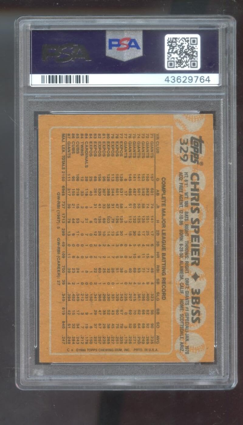 1988 Topps #329 Chris Speier AUTO SIGNED Autograph Autographed Card PSA PSA/DNA Baseball MLB COA San Francisco Giants