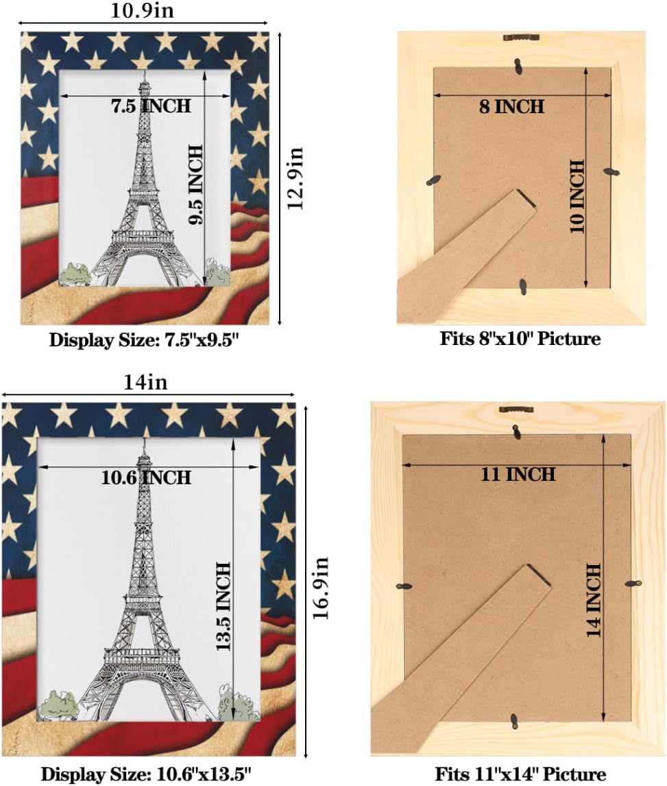 AUUXVA American Flag 8x10 Picture Frame, Memorial Day USA Flag Photo Frame for Wall Mounting or Tabletop Display, Picture Frames Collage for Wall Decor, Wall Gallery Photo Frames