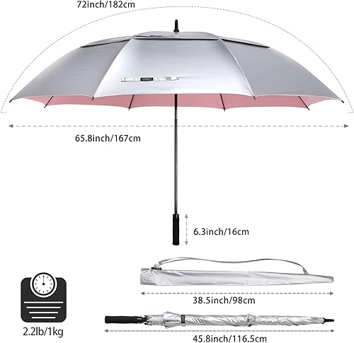 Miniatura 3 de G4Free Paraguas enorme de golf de 72 pulgadas con protección UV, apertura automática, resistente al viento, paraguas de gran tamaño con ventilación