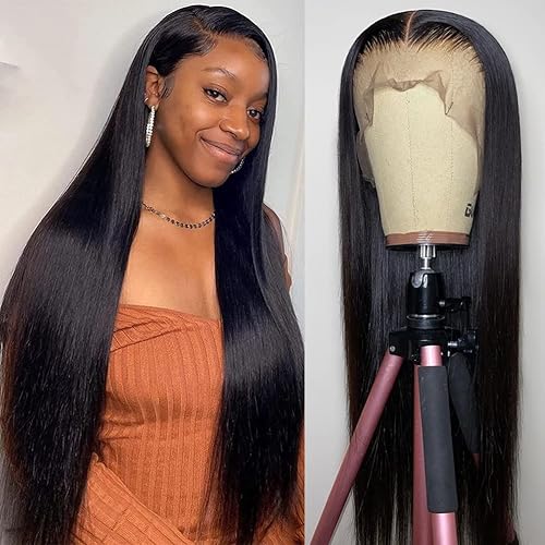 Pelucas de cabello humano lacio con encaje frontal para mujeres negras pelucas de cabello humano virgen brasileño predepiladas con cabello de bebé