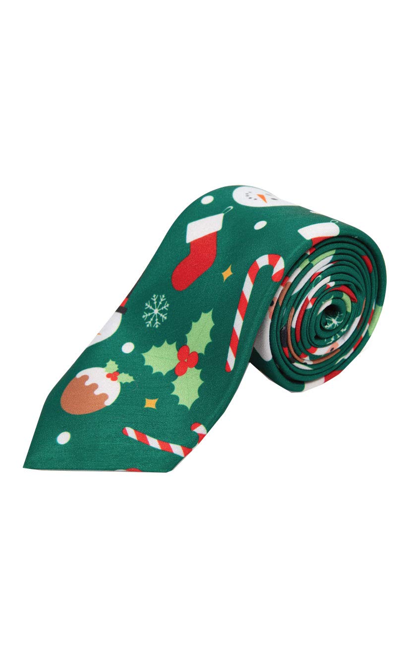 Dobell Mens Green Santa & Friends Christmas Tie Novelty Festive Party
