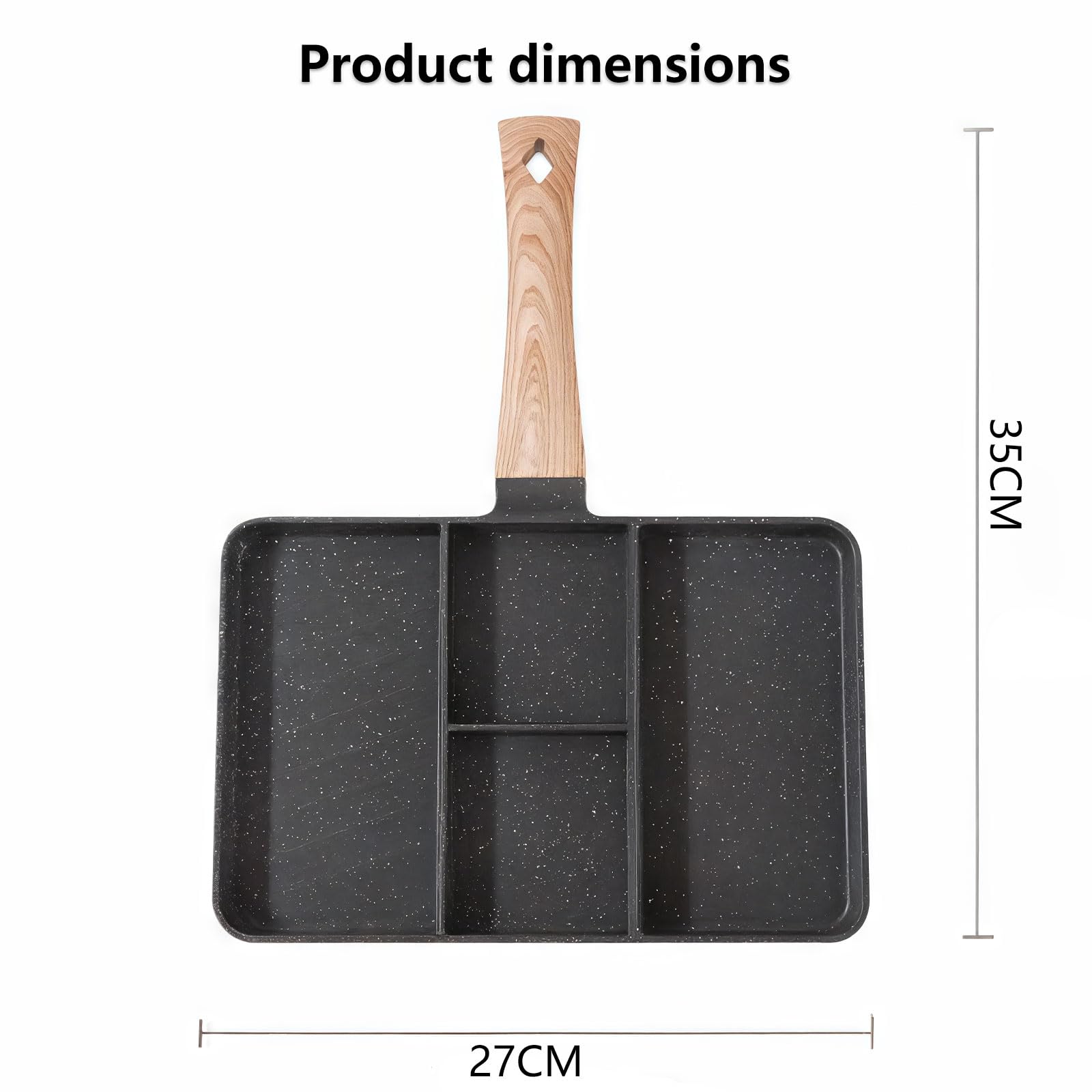Wielofunkcyjna patelnia śniadaniowa - 4-częściowa patelnia do omletów i naleśników, powierzchnia do szybkiego czyszczenia, 35 cm z uchwytem do zawieszania dla łatwego przechowywania