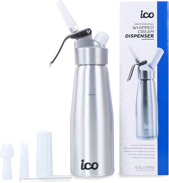 ICO ICO001F Dispensers for Delicious Homemade Whipped, Cream Whipper & Dispenser, Aluminium, Silver