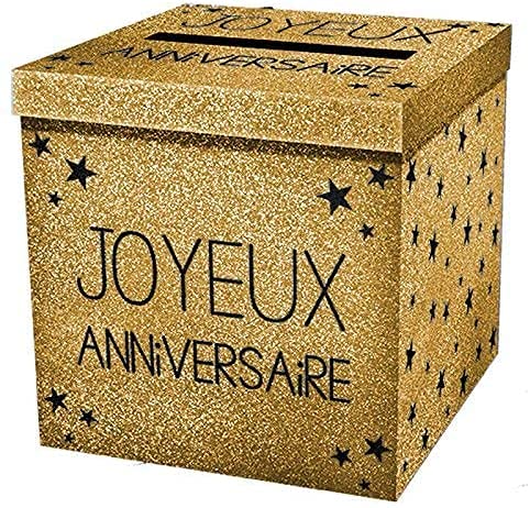 Maelsa® - Urne Joyeux Anniversaire pailleté dorée Or évènement Occasion Anniversaire Cover