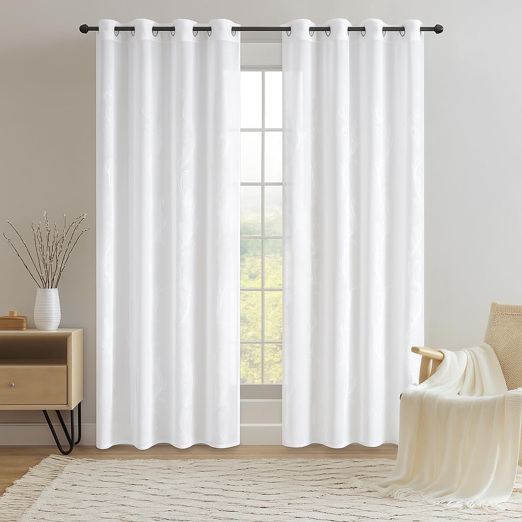Rideau Biloba Blanc 200x260 cm Miracle Home à œillets pour salon