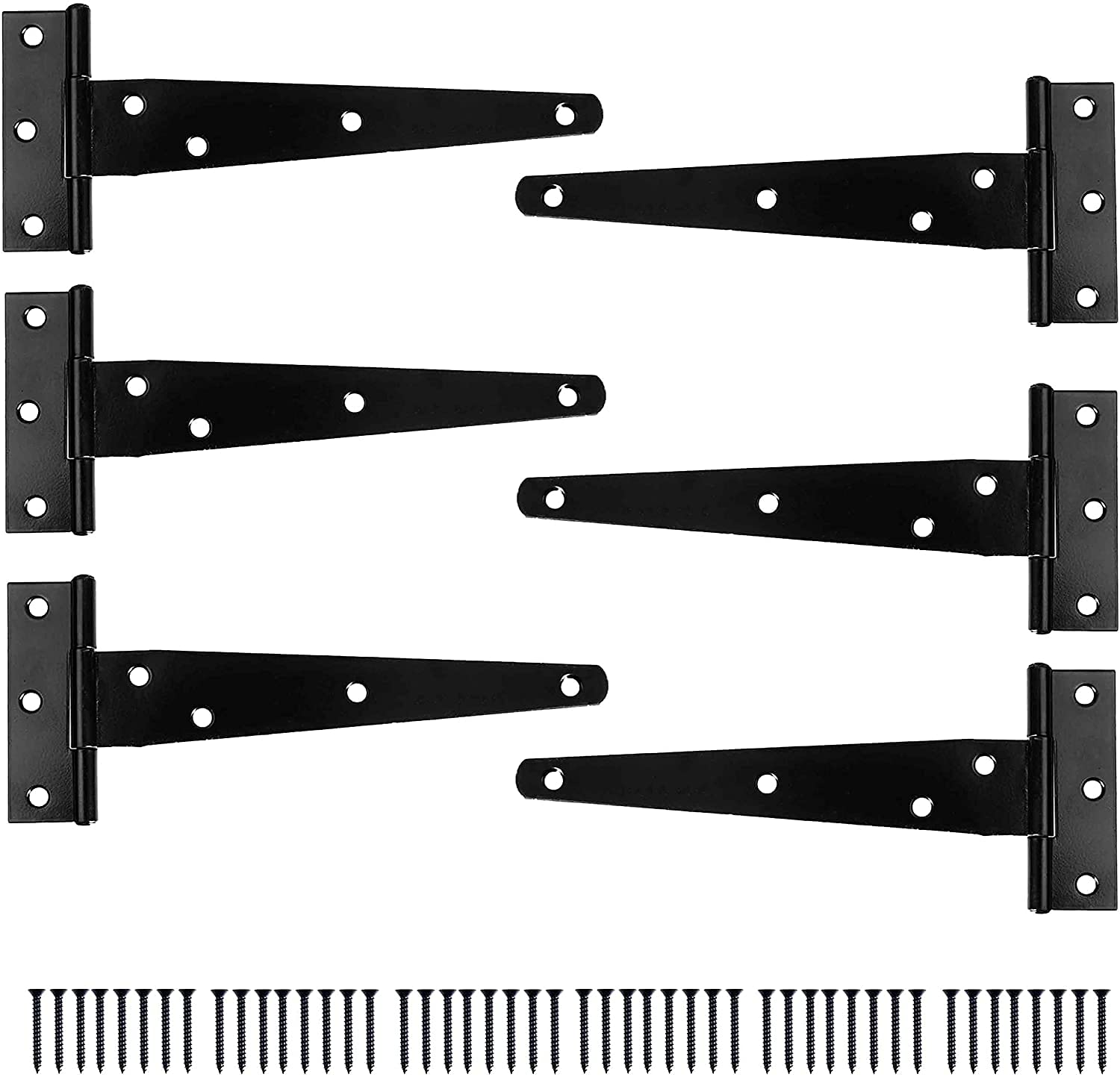 BASONG Shed Hinges, 6 inches T-Strap Shed Hinge with Epoxy Black Finish Heavy Duty Rustproof Tee Hinges for Gates, Shed Doors and Garden Storage Rooms 150mm Set of 6