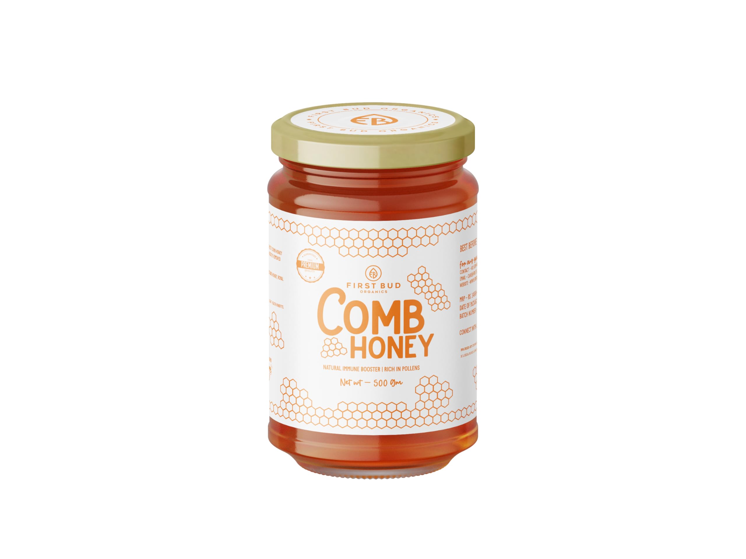 First Bud Organic Raw Comb Honey 500 g - Pure, Unprocessed Honey with Comb for Natural Weight Loss, Cough & Digestive | Himalayan Origin | Honey Dipper Free