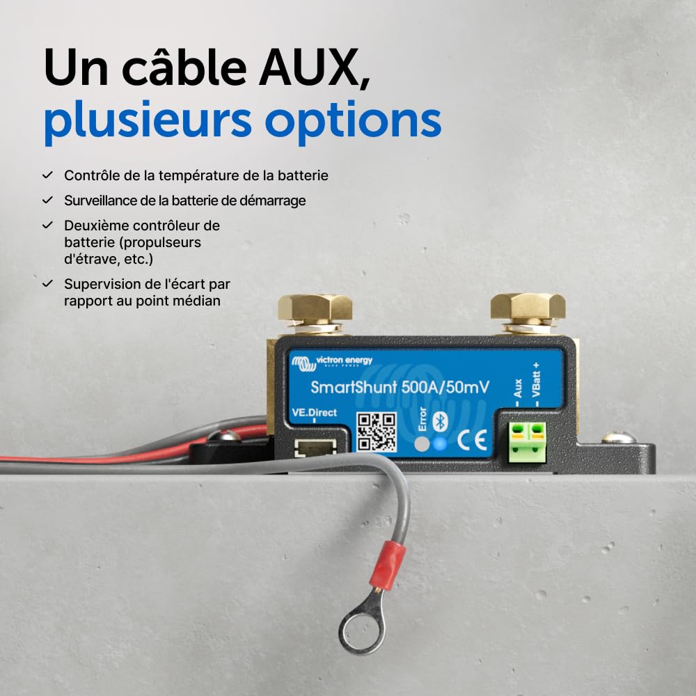 Victron Energy SmartShunt 500 Amp Moniteur de Batterie (Bluetooth) | Victron Smart Shunt avec Bluetooth - Informations détaillées dans l'application