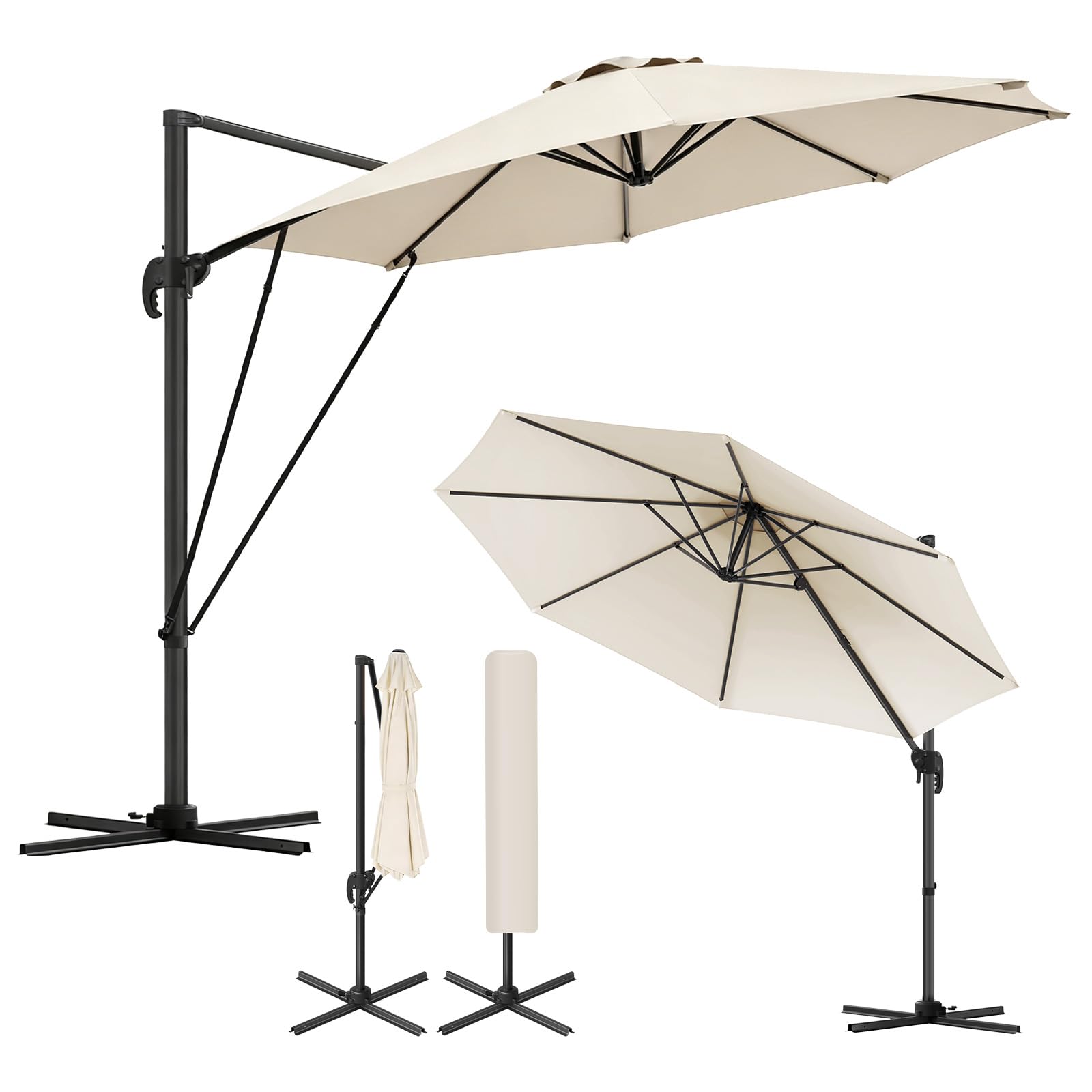 WOLTU Aluminium Sonnenschirm Ampelschirm, 360° drehbar mit 5 Neigungsstufen, Sonnenschutz UPF 50+, Gartensonnenschirm mit Windschutzseilen & Schutzhülle, für Balkon Garten Terrasse