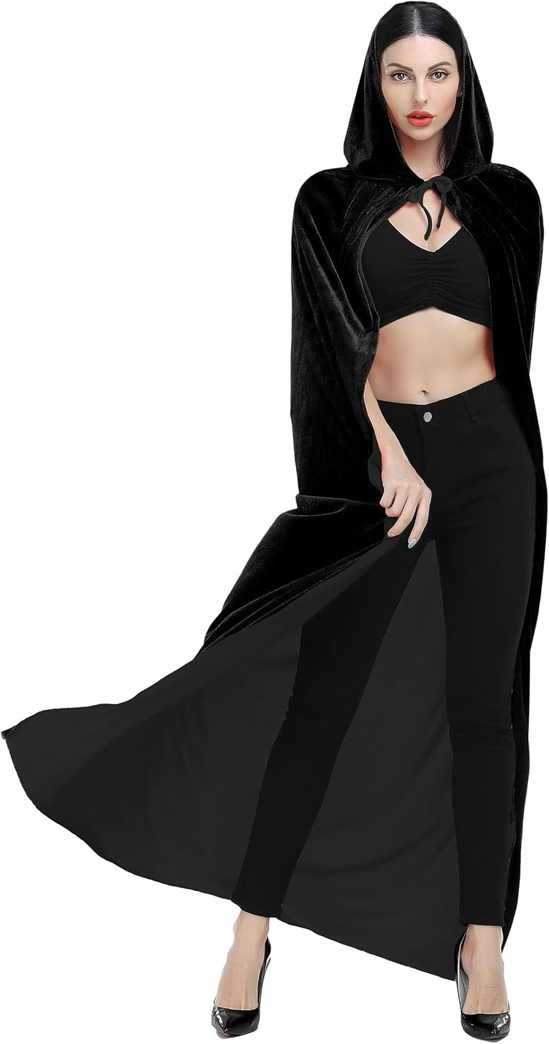 Ammiko Velvet Cape Unisex Cloak with Hood Halloween Costume Hooded Cloak Adult Vampire Witch Cape for Women Men - Image 3